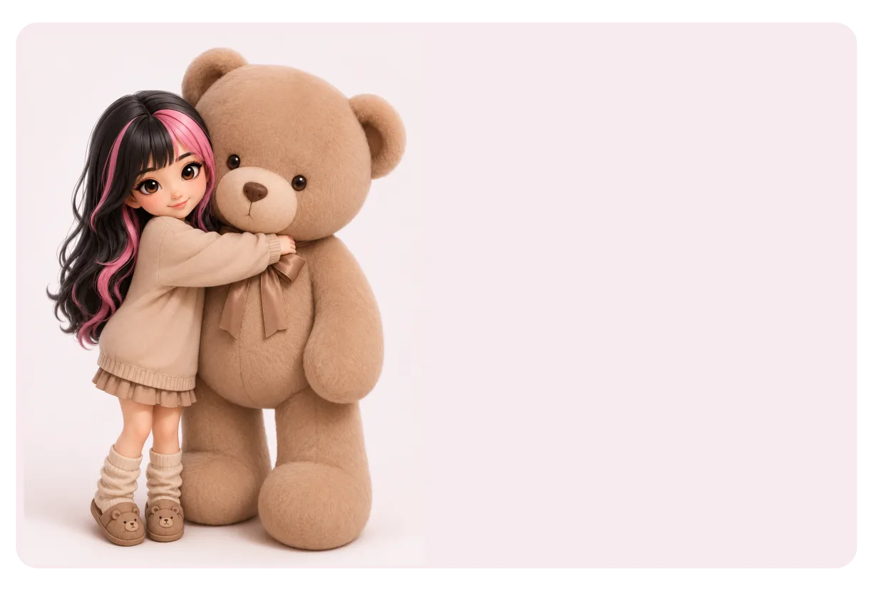 ลินนี่กอดตุ๊กตาหมีสีน้ำตาลตัวใหญ่ โปรชวนเพื่อนเดือนกรกฎาคม